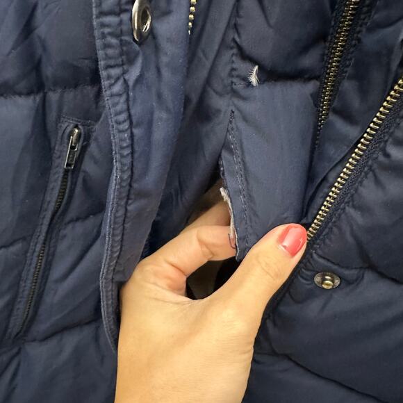 Boden Down Parka Puffer Coat 10 Women Windermere Navy Blue Long Faux Fur Hood - Picture 8 of 12